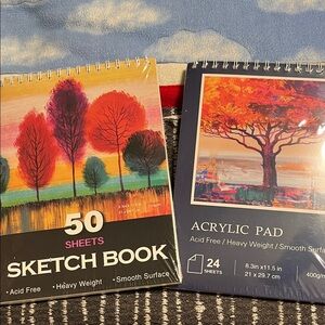 Sketch Book & Acrylic Pad Set - Red Orange Tree Artwork
